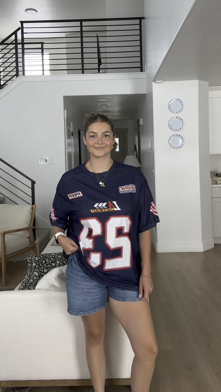 Fun OOTD for the beginning of fall 🍂 still loving the jersey tee trend. 
Shirt is SHEIN size M
Shoes are DHgate 

#LTKFindsUnder50 #LTKStyleTip #LTKVideo