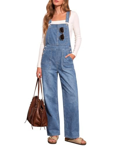 LookbookStore Wide Leg Jumpsuits for Women Bib Overalls Women Bay Blue | Amazon (US)