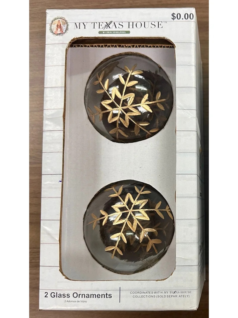 2 Count Gold Snowflake Glass Christmas Ornaments, 4 in, by My Texas House | Walmart (US)