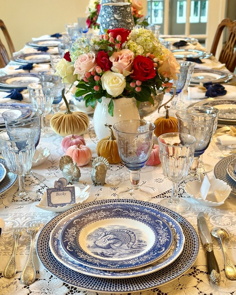 My Thanksgiving table featuring turkey plates from Williams Sonoma paired with vintage Spode blue room plates 

#LTKHoliday #LTKHome #LTKSeasonal
