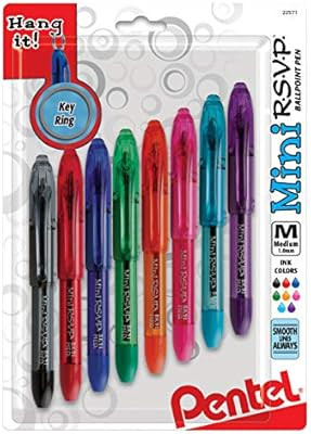 RSVP Mini Ballpoint Pen, (1.0mm) Medium Line, Assorted Ink (A/B/C/D/F/P/S/V) w/Key Ring, 8-Pk (BK... | Amazon (US)