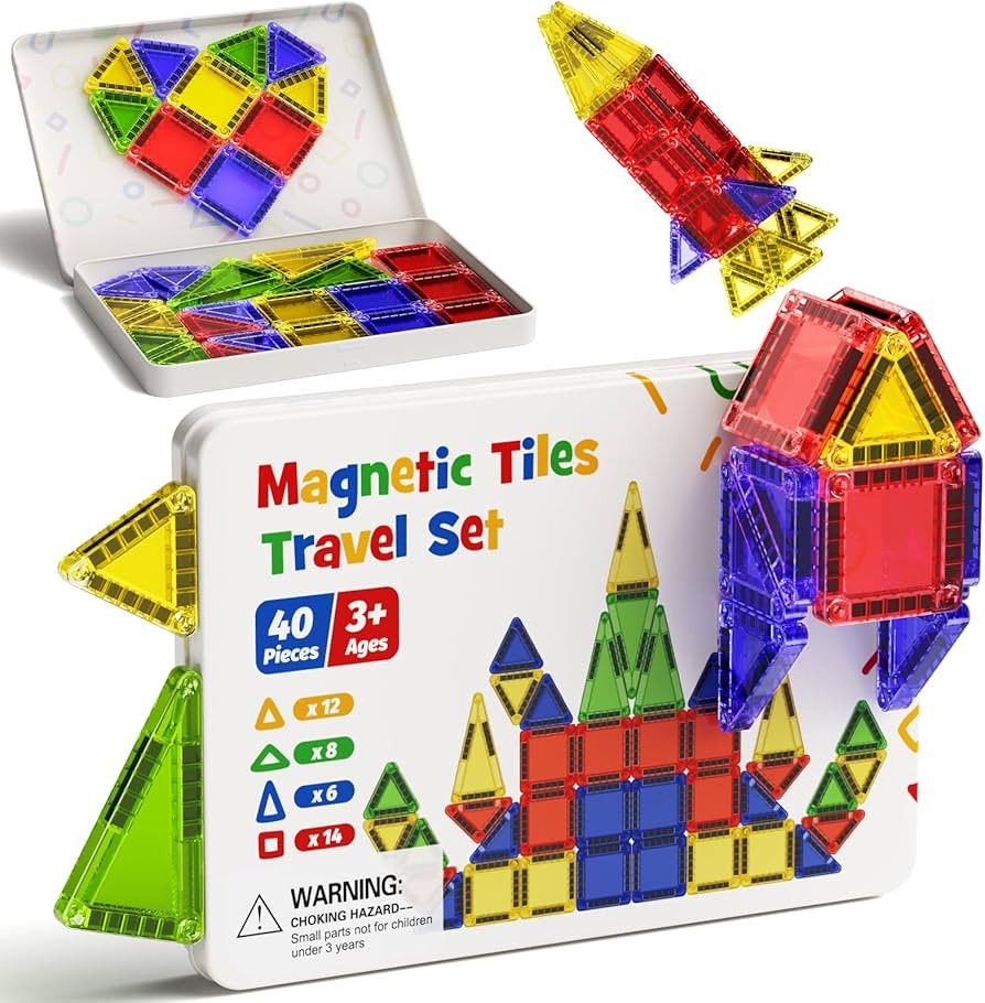 Portable Magnetic Tiles for Kids Travel - 40pcs STEM Building Blocks with Visual Storage Guide & ... | Amazon (CA)