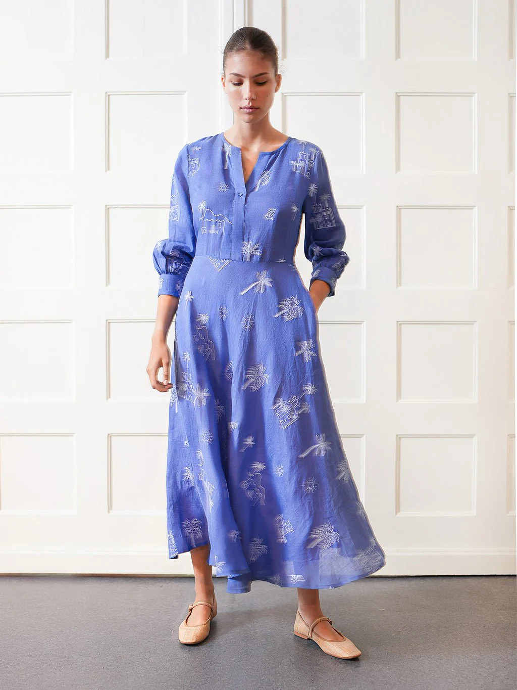 Azurite Dress in Blue with Village Embroidery | Beau & Ro