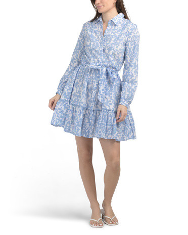 Button Front Waist Tie Ruffle Hem Mini Dress | Marshalls