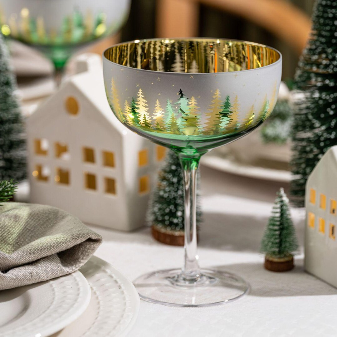 Green Christmas Coupe Glass Christmas Gifts Christmas Glasses Christmas Gift for Her Champagne Co... | Etsy (US)