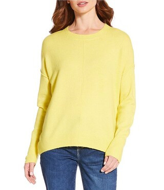 Crew Neck Long Sleeve Extended Shoulder Seamed Cozy Statement Sweater | Dillard's