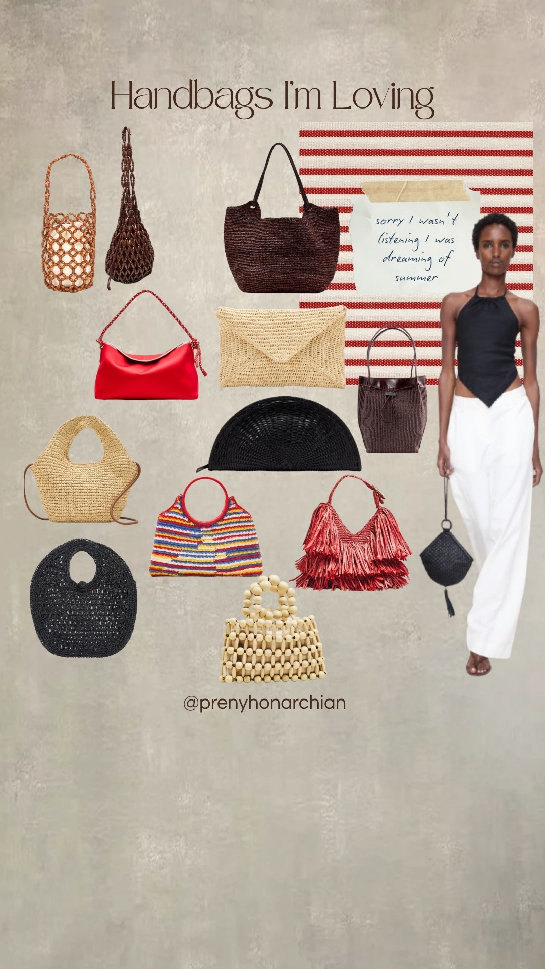 Summer handbags I’m loving 
Red handbag 
Straw handbag 
Wooden handbag 
Affordable Handbags

#LTKgrwm #LTKTravel #LTKootd