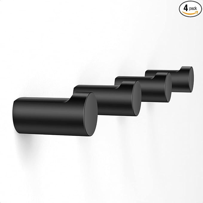 4Pack Metal Wall Hooks, Minimalist Coat Hooks Matte Black Simple Modern Easy Install Wall Mount H... | Amazon (US)