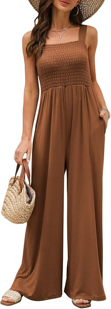 AUTOMET Jumpsuits for Women Casual Jumpers Summer Rompers Sleeveless Loose High Waist Wide Leg Ov... | Amazon (US)