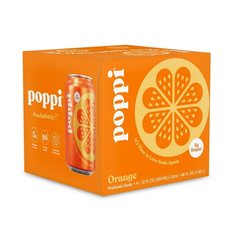 Poppi Prebiotic Soda, Orange, 4 Pack, 12 fl oz | Walmart (US)