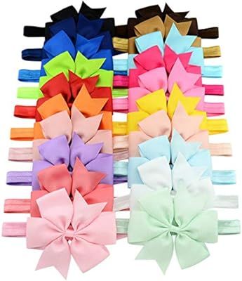 WillingTee 3 Inch Grosgrain Ribbon Hair Bows Headbands for Baby Girls Infants Kids and Toddler 20... | Amazon (US)