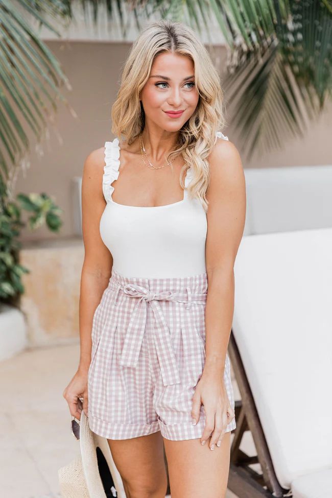 Recreate Memories Mauve Gingham Paperbag Waist Shorts | The Pink Lily Boutique