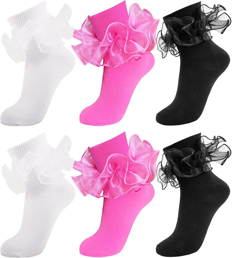 Women Big Ruffle Ankle Socks,Adult Double Lace Turn Cuff Cotton Frilly Dress Socks Cute Bobby Soc... | Amazon (US)
