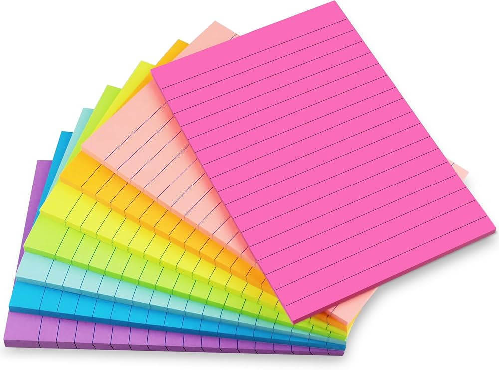 Lined Sticky Notes 4x6 Sticky Notes with Lines 8 Pads Large Colorful Self-Stick Note Pads Its Bri... | Amazon (US)