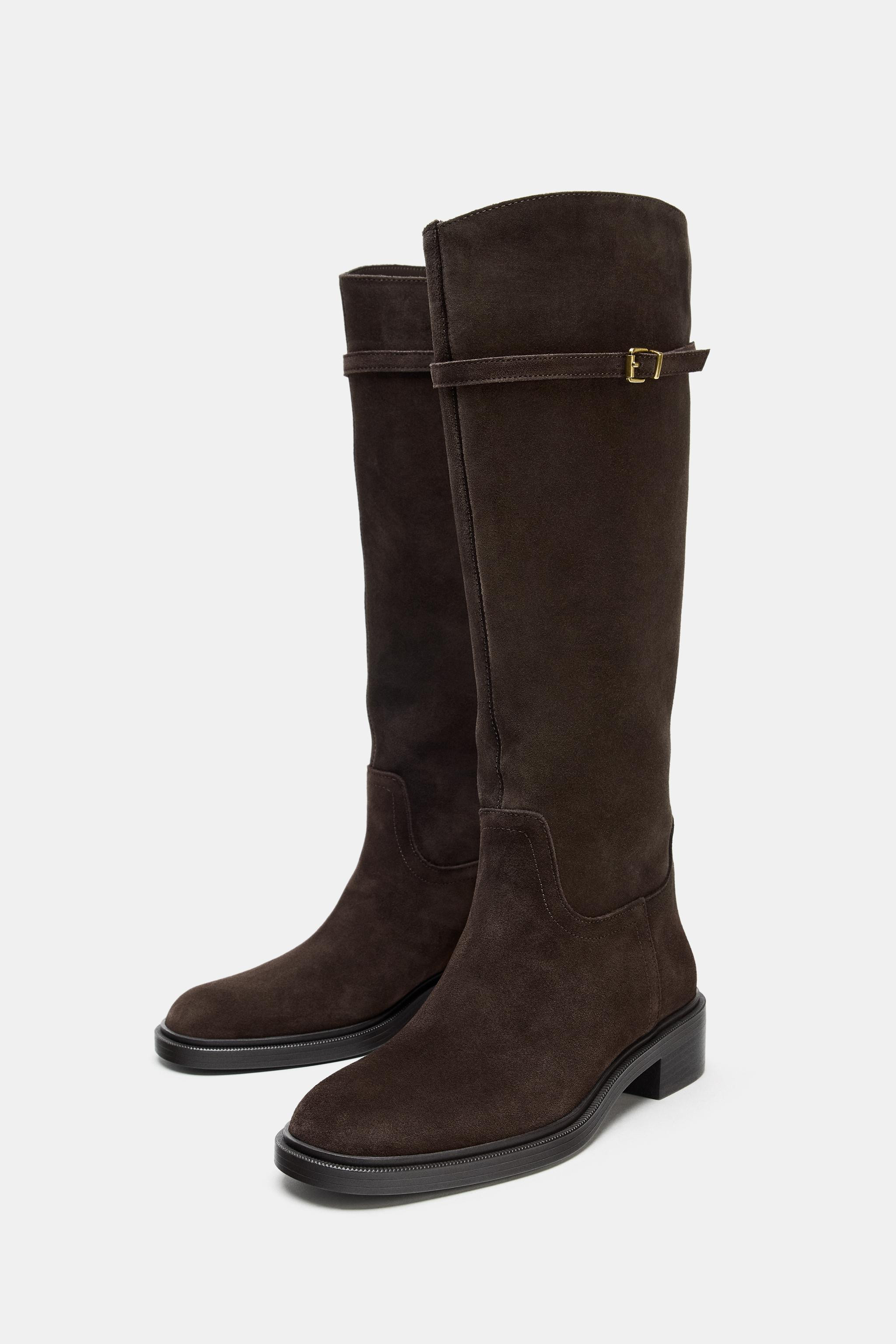 FLAT SPLIT SUEDE RIDING BOOTS | Zara UK