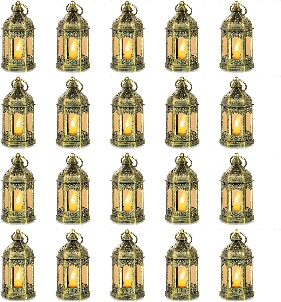 Mini Lanterns Decorative for Wedding Centerpiece - 20 Pcs Romadedi Hanging Small Gold Lantern Bul... | Amazon (US)