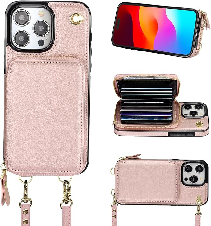 Bocasal Crossbody Wallet Case for iPhone 15 Pro Max, RFID Blocking Leather Purse Case with Card H... | Amazon (US)