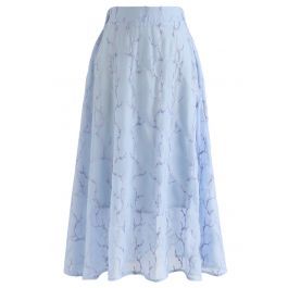 Embroidered Branches Sheer A-Line Midi Skirt | Chicwish