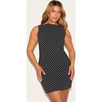 Shape Black Polka Dot Boat Neck Ruched Side Mini Dress | PrettyLittleThing US