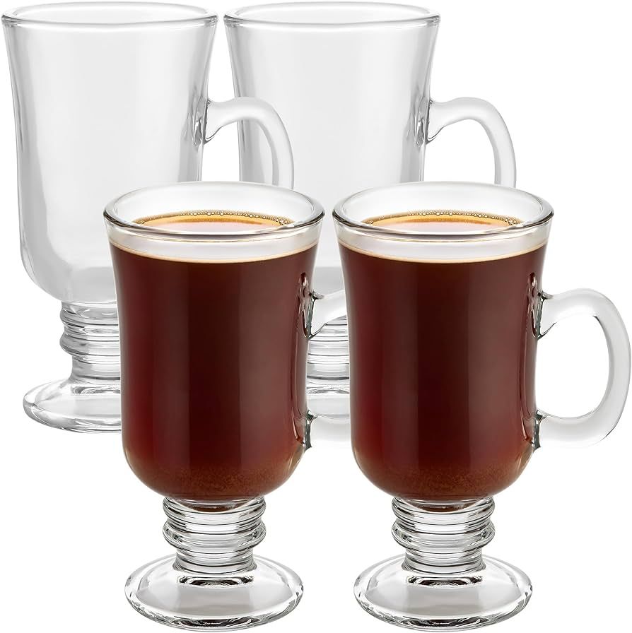 PARNOO Irish Coffee Mugs - 8 oz. Irish Coffee Glass with Handle & Footed Stem Base - Clear Irish ... | Amazon (US)