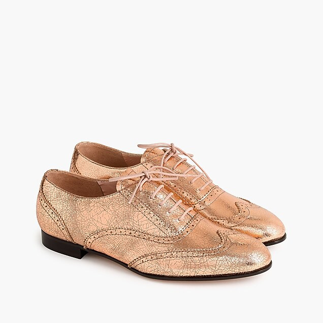 Leather oxfords in metallic rose gold | J. Crew US