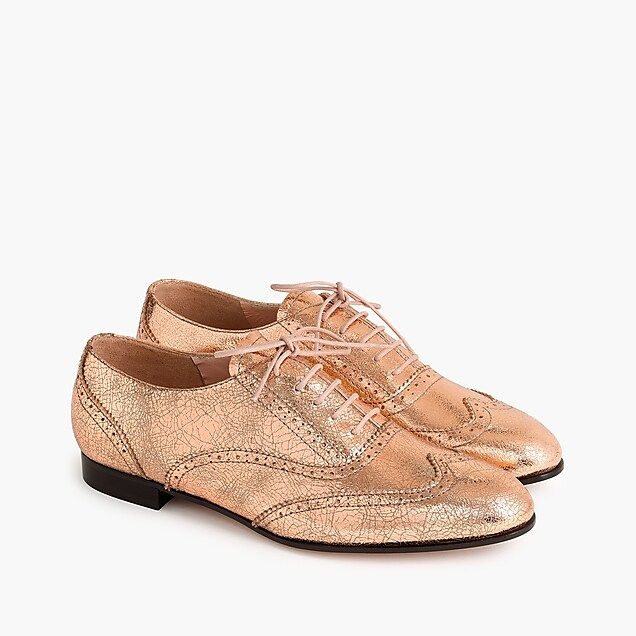 Leather oxfords in metallic rose gold | J.Crew US