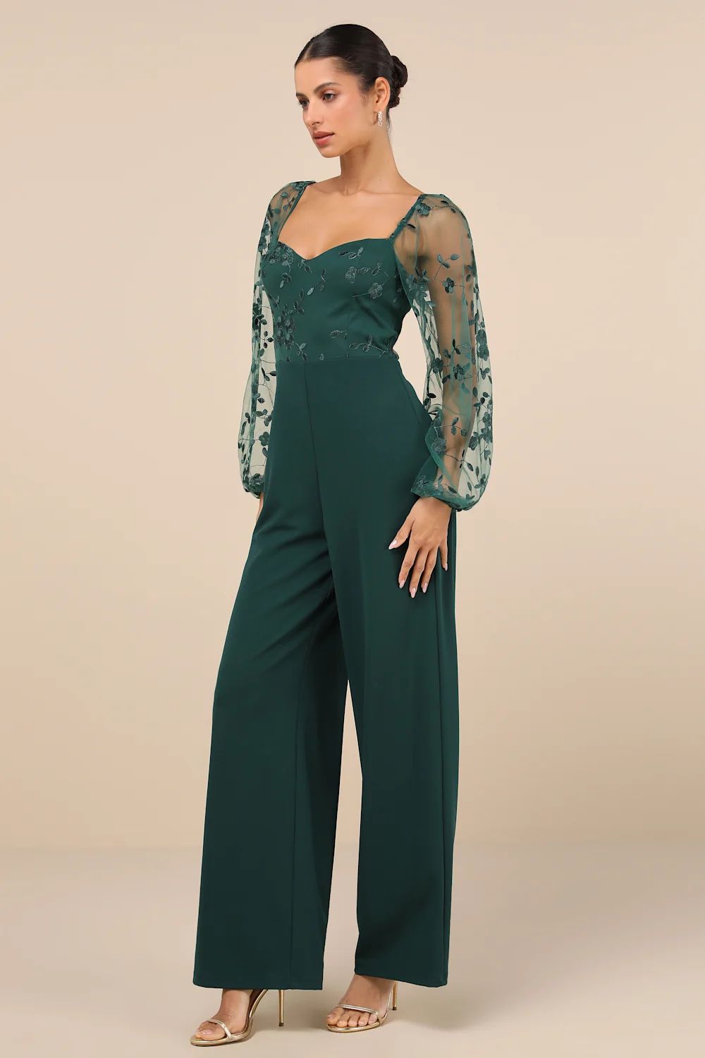 Darling Charisma Emerald Mesh Embroidered Jumpsuit | Lulus