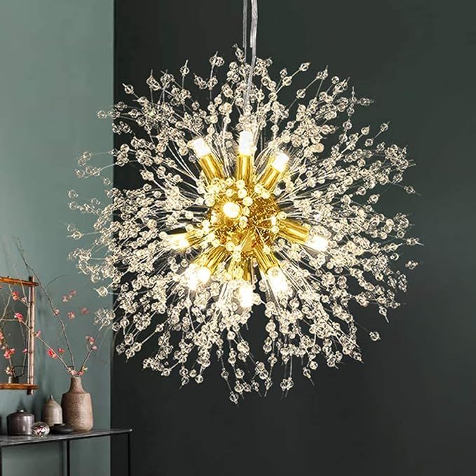 Vikaey Dandelion Crystal Chandeliers, 12-Light Firework Modern Sputnik Chandelier Ceiling Light F... | Amazon (US)