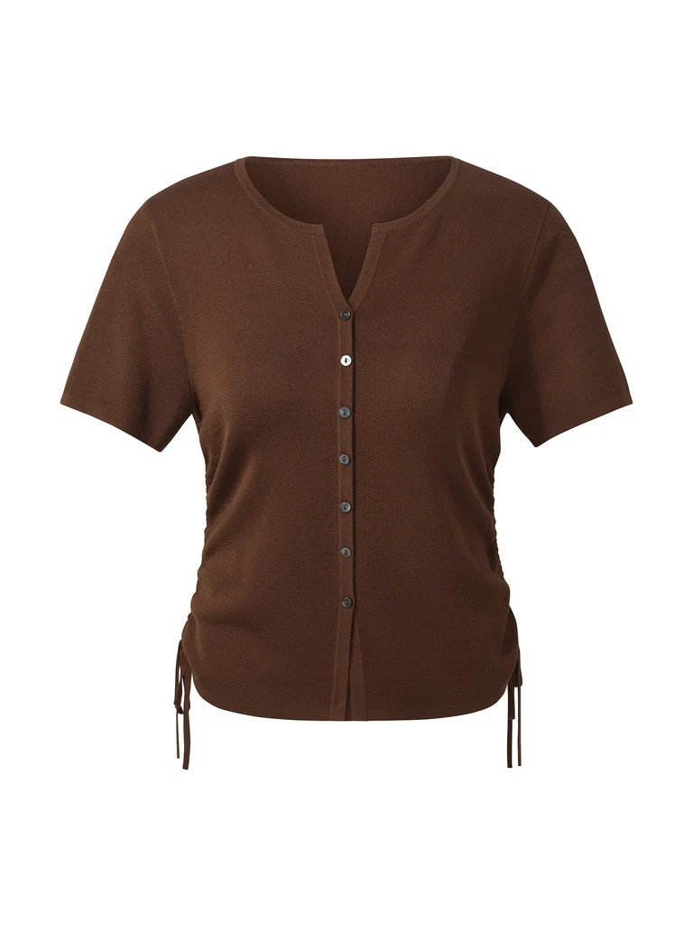 Acetate Tencel Blend Side Drawstring Women Knit Top | GOELIA
