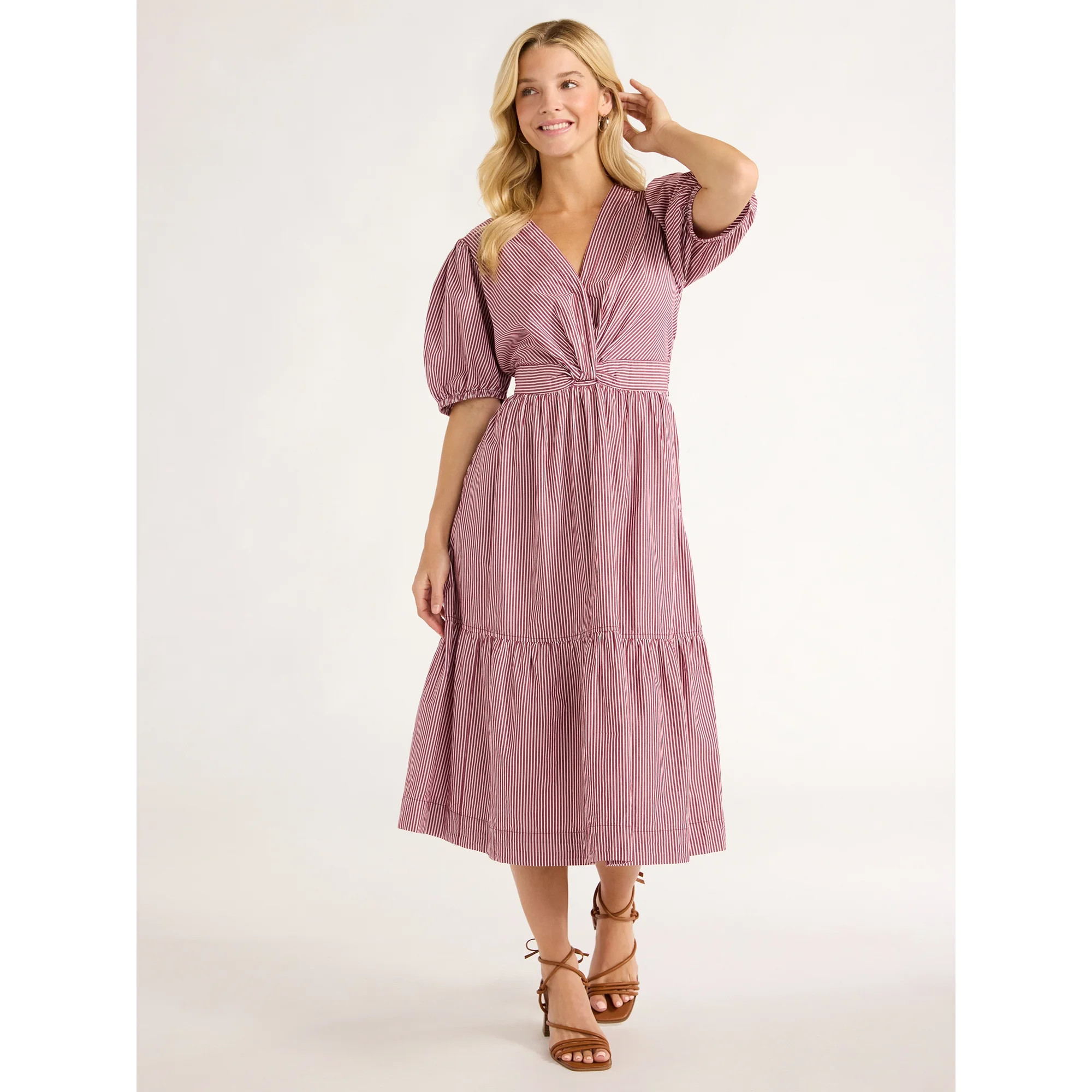 Free Assembly Women's Twist Front Cotton Midi Dress, Sizes XS-XXL - Walmart.com | Walmart (US)