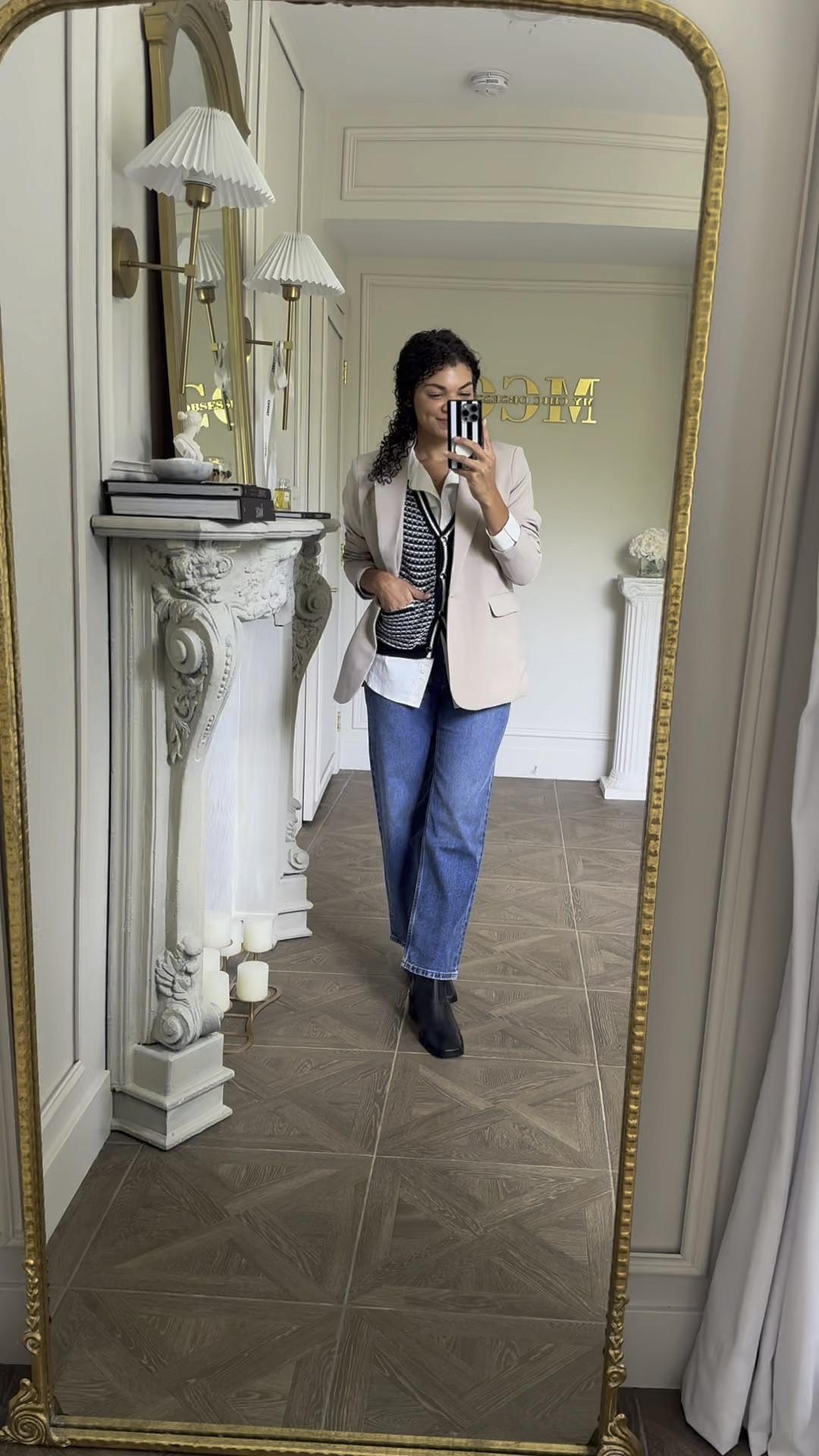 Styling a light beige blazer for early fall with a button down, sweater vest, jeans, and ankle boots (they run about a 1/2 size small)

#LTKStyleTip #LTKVideo #LTKSeasonal