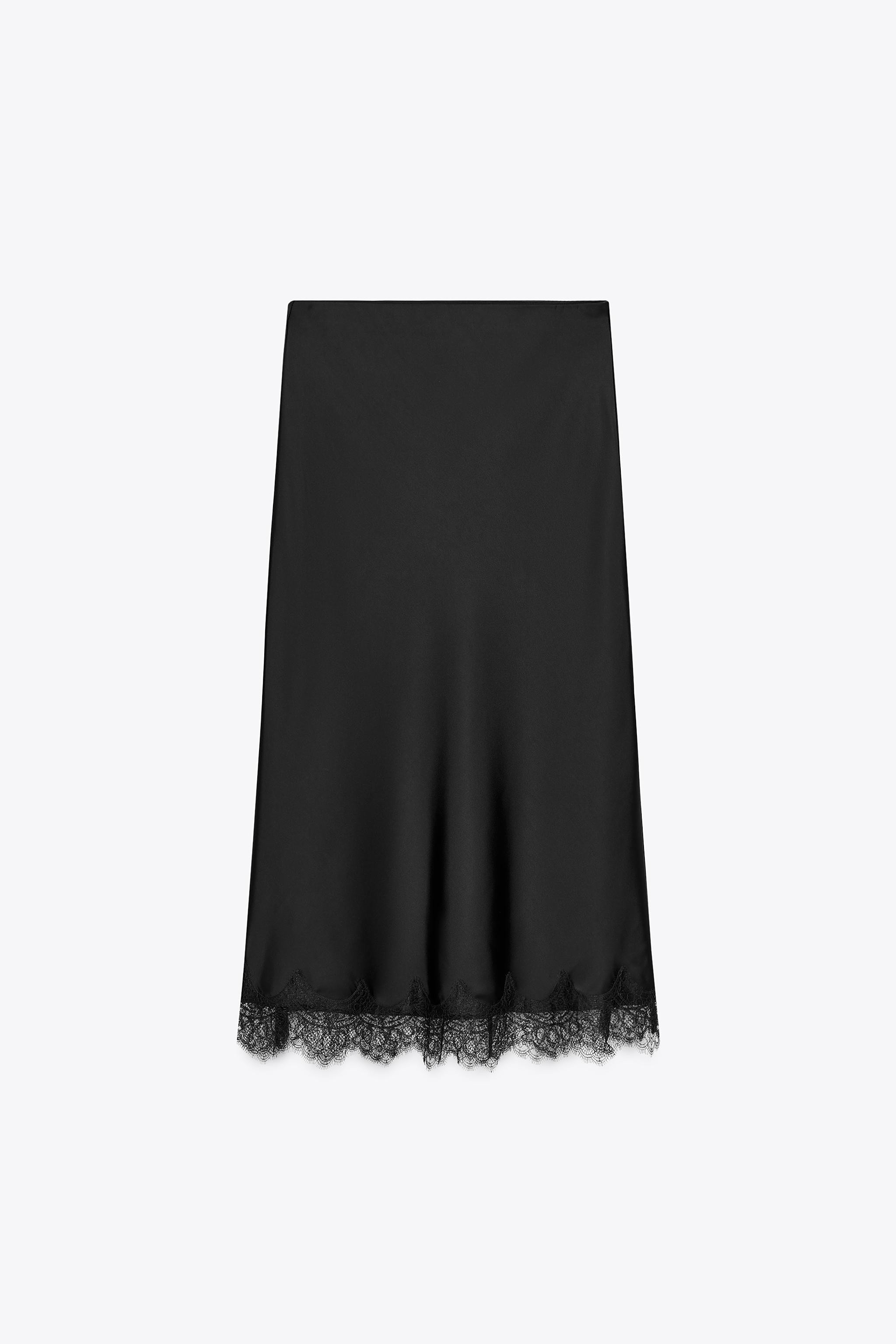 SATIN EFFECT LACE MIDI SKIRT | Zara US