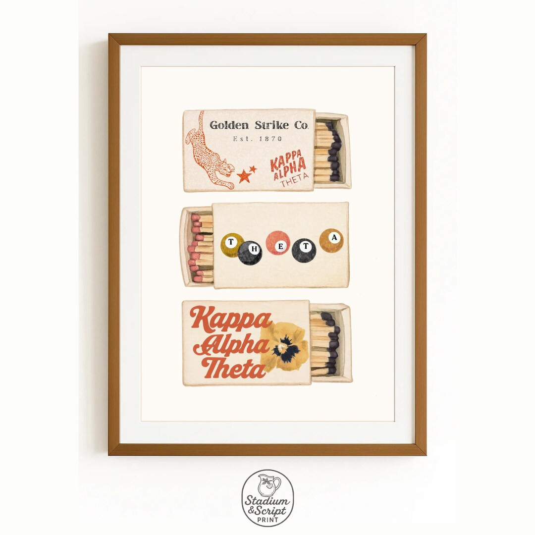 Kappa Alpha Theta Sorority Matchbox Art Print| Retro Watercolor Digital Download | KAO Wall Decor... | Etsy (US)
