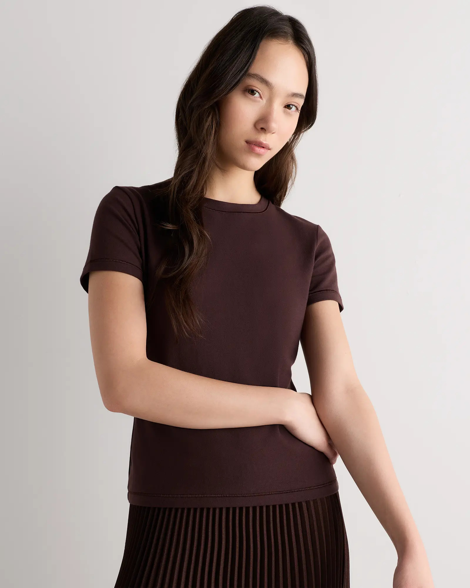 Stretch Cotton Jersey Cropped Fitted T Shirt | Quince