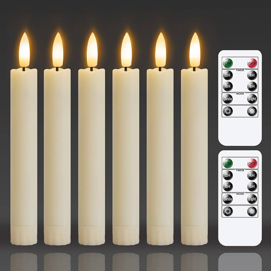 6.4 Inches Plastic LED Taper Candles with Remote and Timer,Ivory Flameless Battery Operated Flick... | Amazon (US)