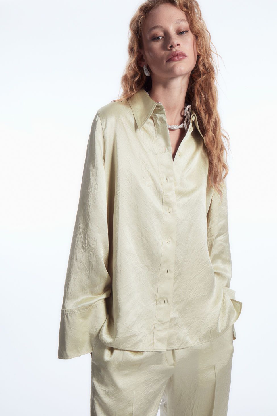 WIDE-SLEEVE CRINKLED-SATIN SHIRT - CREAM - Blouses - COS | COS (US)
