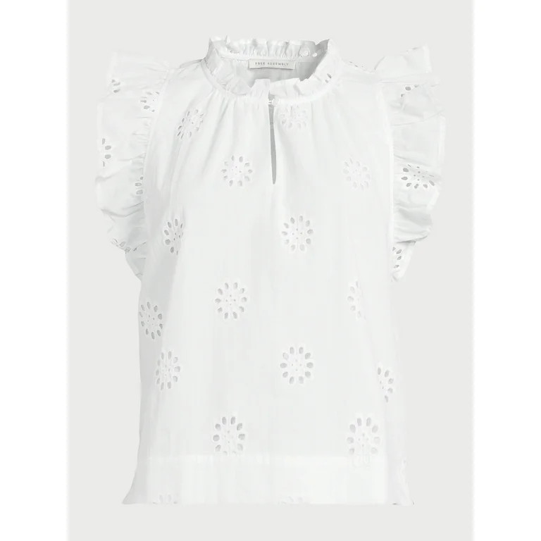 Free Assembly Women's Cotton Sleeveless Flutter Eyelet Top, Sizes XS-XXL - Walmart.com | Walmart (US)