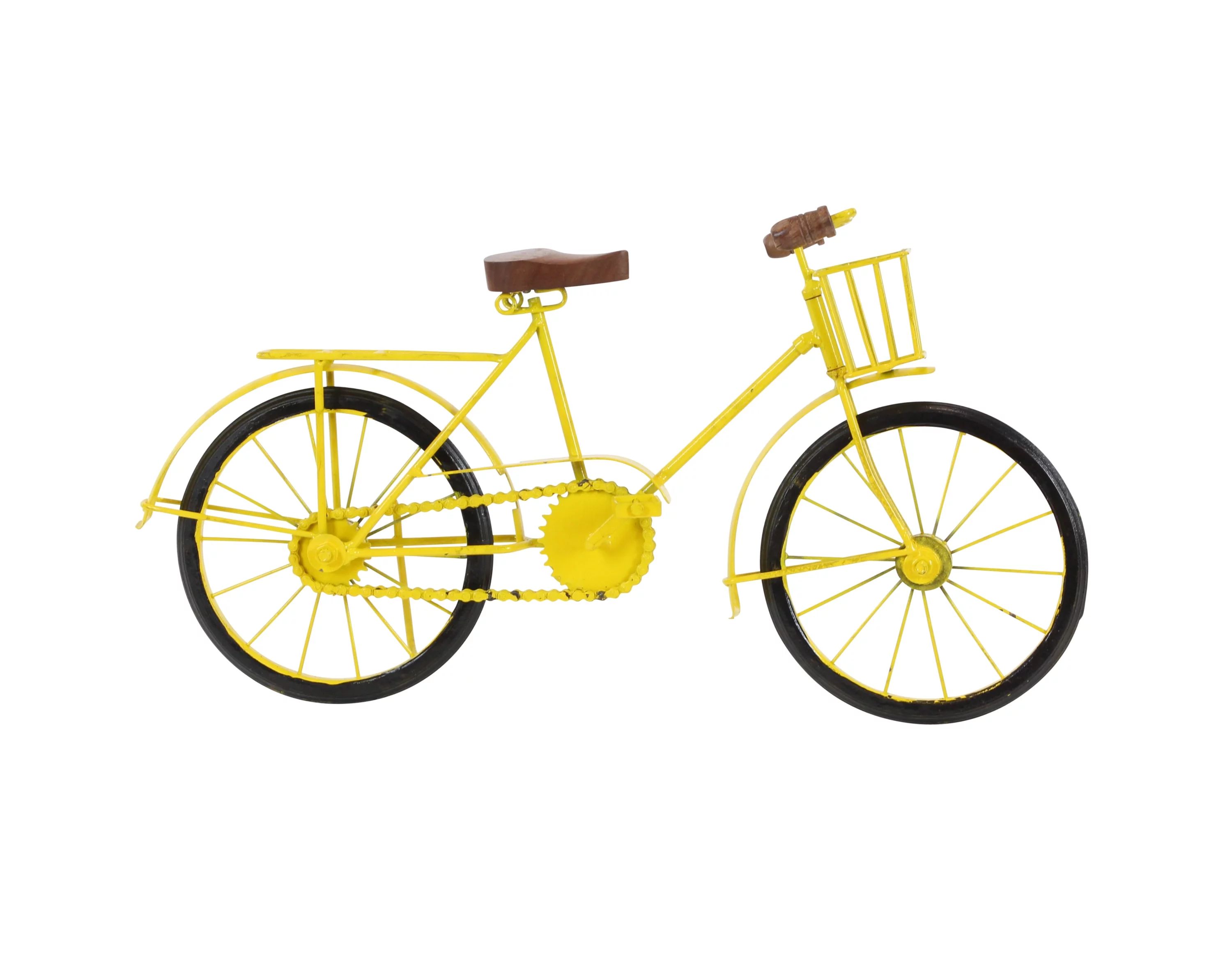 19" x 10" Yellow Metal Bike Sculpture with Wood Accents, by DecMode | Walmart (US)