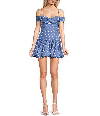 B. Darlin Polka Dot Print Off The Shoulder Bubble Hem Dress - 0 | Dillard's