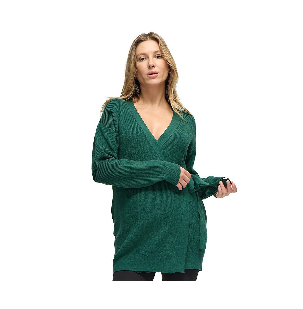 Ingrid + Isabel Women's Maternity Crossover Tie Cardigan Sweater - Olive | Macy's