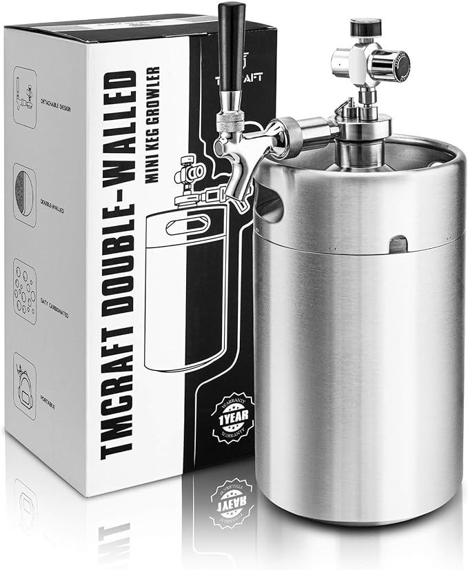 TMCRAFT 128OZ Double-Walled Mini Keg Growler, Pressurized Home Beer Dispenser System with Detacha... | Amazon (US)