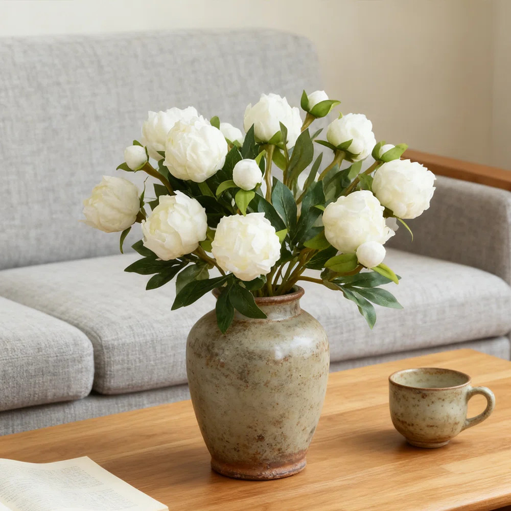 10 Pieces Artificial Peony Bouquet,18.5 Inch Simulated Silk Peony Bouquet,Silk Flowers for Outdoo... | Wayfair North America