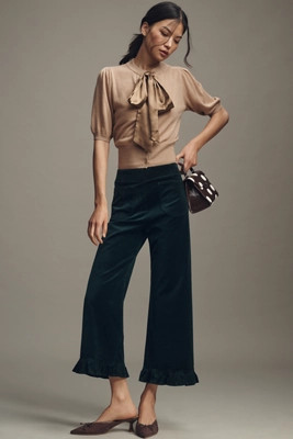 The Colette Crop Velvet Ruffle-Hem Pants by Maeve | Anthropologie (US)