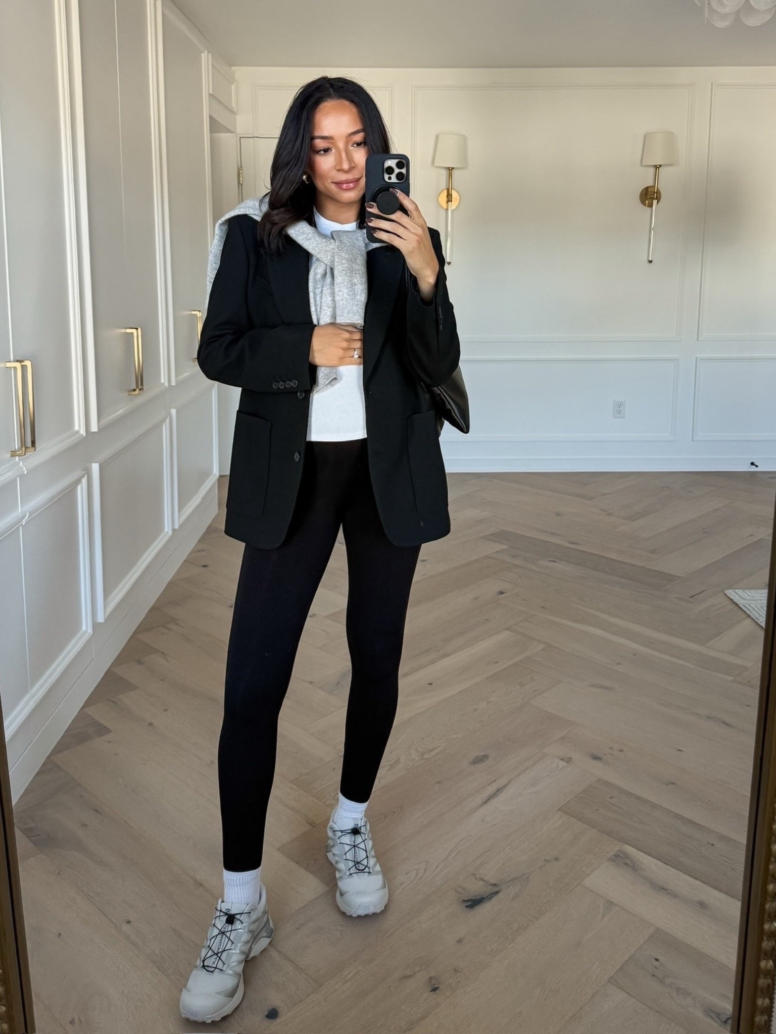 Bump friendly fall capsule wardrobe 🍂 wearing size S white long sleeve top, size S grey cardigan, size S black blazer, S black leggings, sneakers fit tts 

Fall outfit 
Fall fashion 
Fall essentials 
Closet staples 
Closet essentials
Outfit idea
Outfit inspo 

#LTKBump #LTKSeasonal #LTKStyleTip