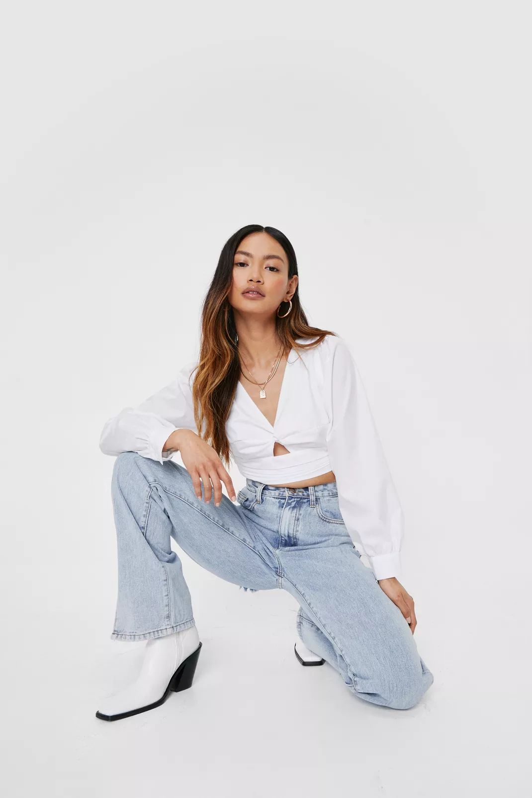 Petite Knot Front Cut Out Crop Top | Nasty Gal Canada