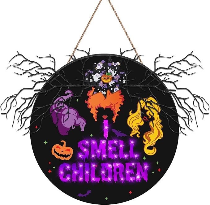 Halloween Door Sign with Purple Led Lights, I Smell Children Door Sign for Front Door, Halloween ... | Amazon (US)