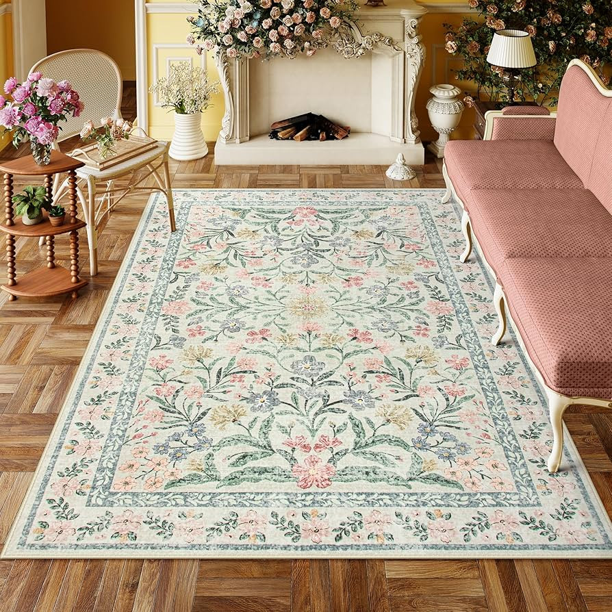 Lahome Boho Beige Rugs for Living Room 6x9, Washable Kids Rugs for Bedroom Girls, Farmhouse Soft ... | Amazon (US)