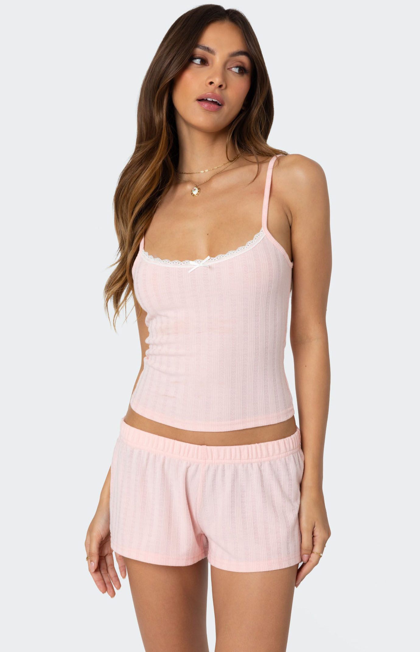 Edikted Women's Irene Pointelle Tank Top in Pink - Size Medium | PacSun
