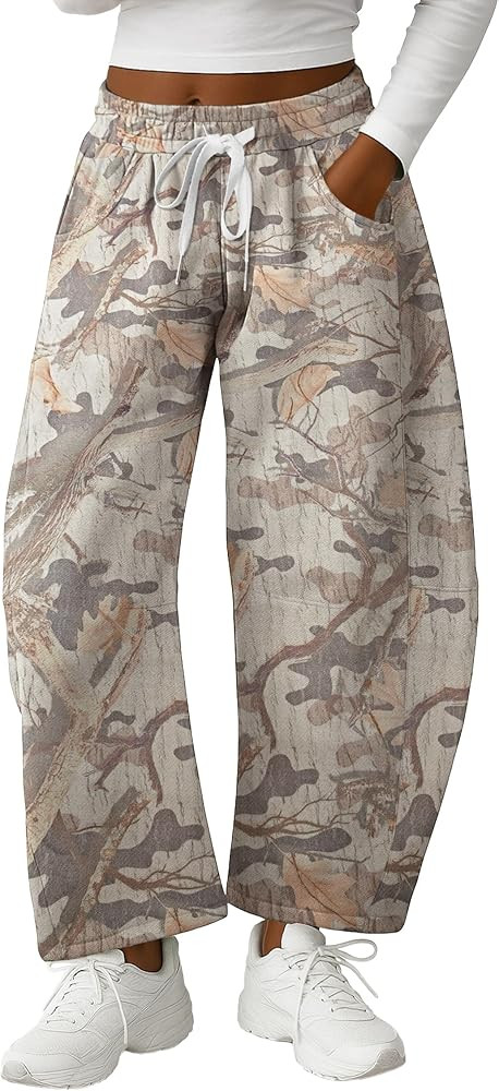 Lepunuo Barrel Sweatpants Women Casual Baggy Elastic Waisted Pants Wide Leg Gym Trousers with Poc... | Amazon (US)