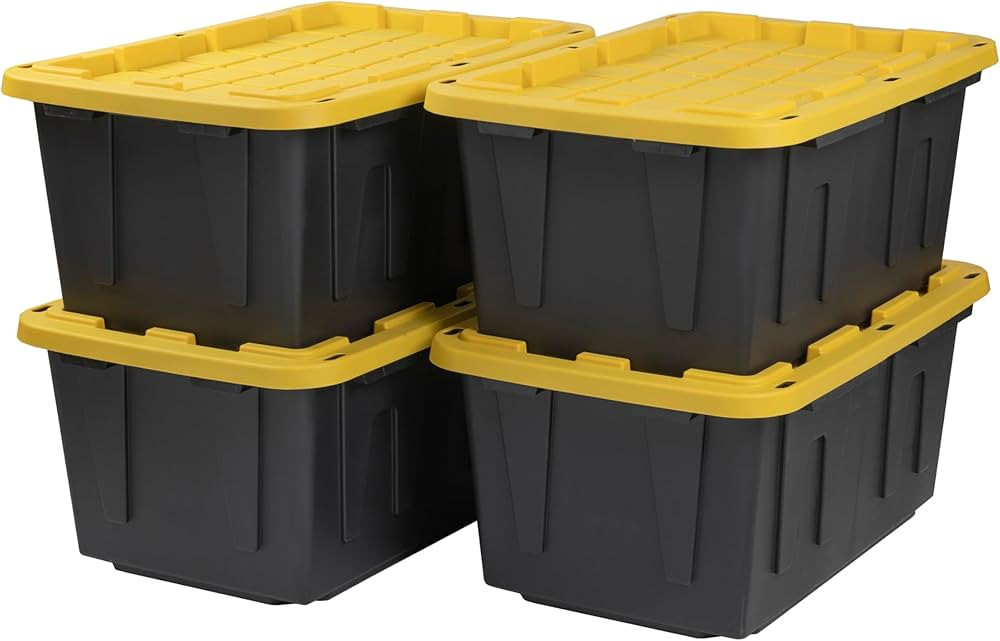 CX BLACK & YELLOW®, 27-Gallon Heavy Duty Tough Storage Container & Snap-Tight Lid, (14.3”H x 2... | Amazon (US)